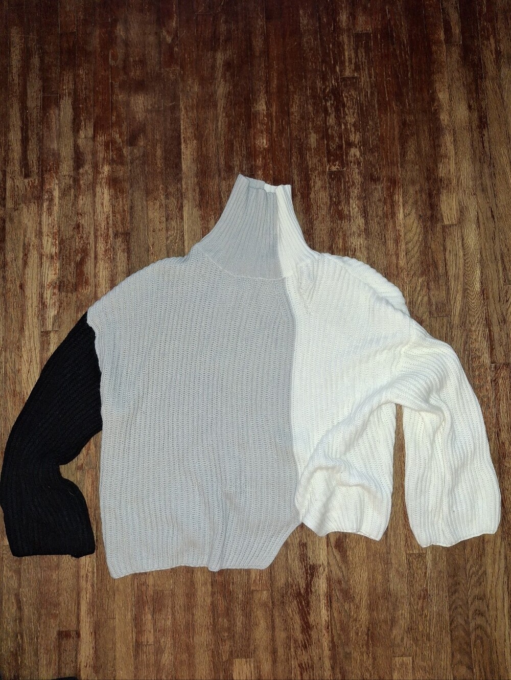 Shein Curve Turtleneck Gray White Black Colorblock Ribbed Knit Sweater